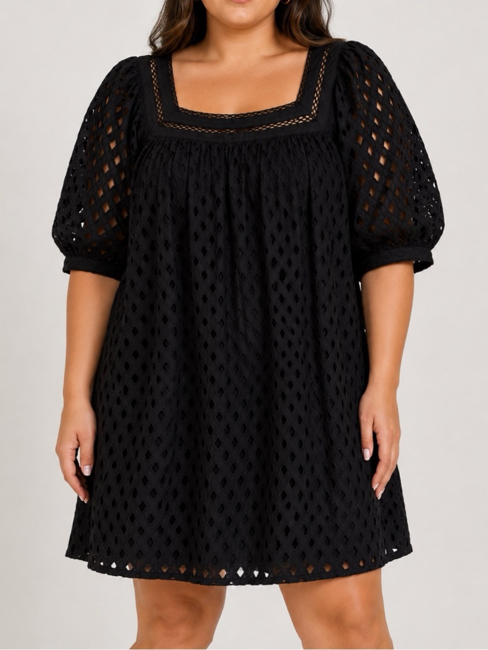Gibson Latimer Black Eyelet Babydoll Dress XXL Puff Sleeve Cottagecore